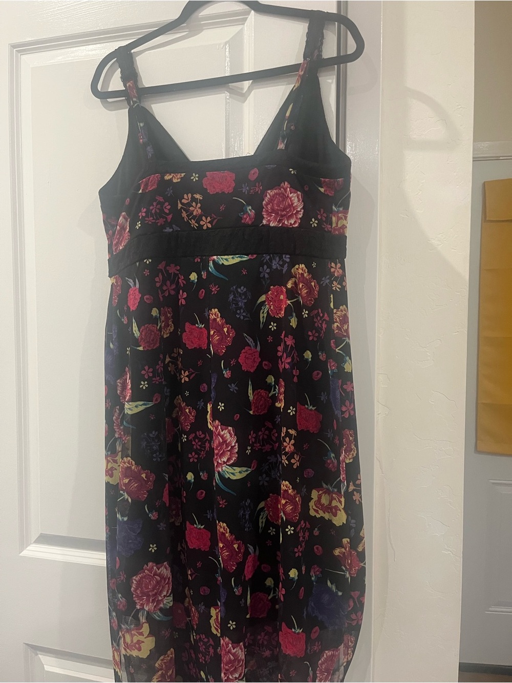 torrid Black Floral Midi Dress with Pink & Yellow Roses - Picture 2 of 3